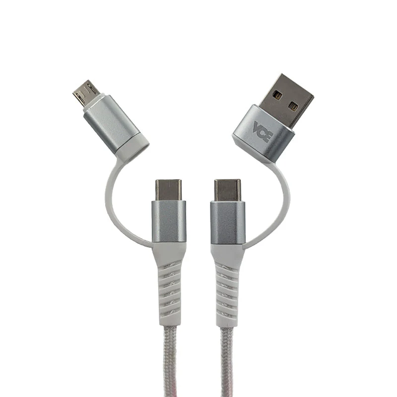 VCE VE-ACC25 4-In-1 USB-C Braided Charge & Sync Cable (White)