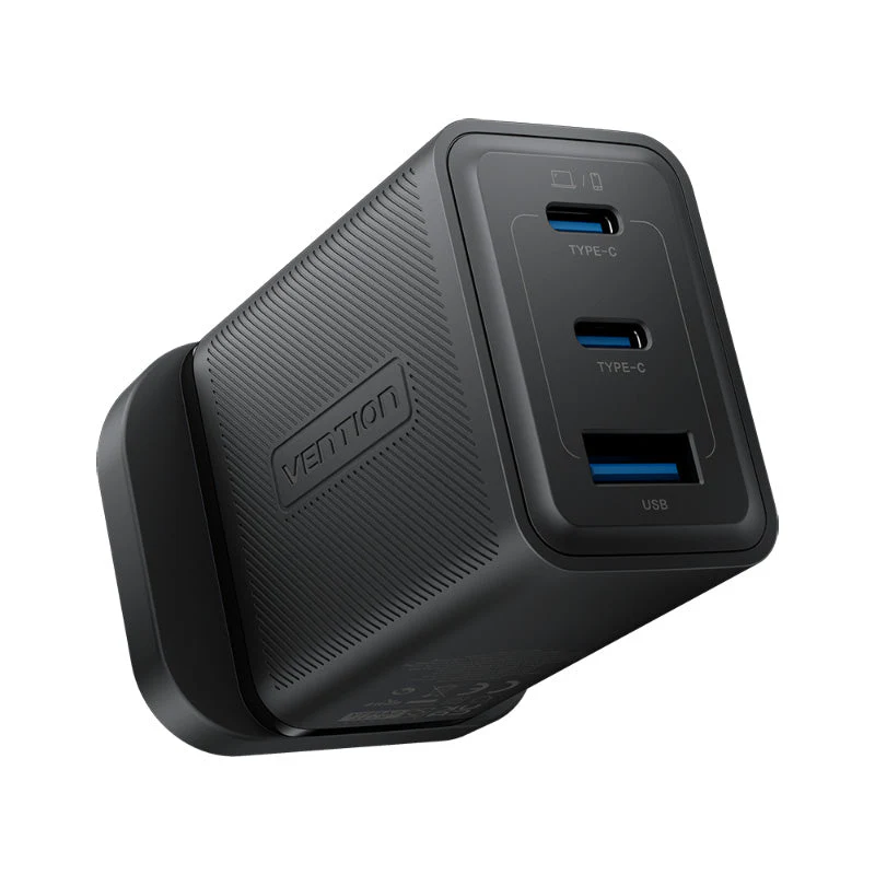 Vention FER-UK 3-Port USB (C+C+A) GaN Charger UK-Plug (Black) - Image 3