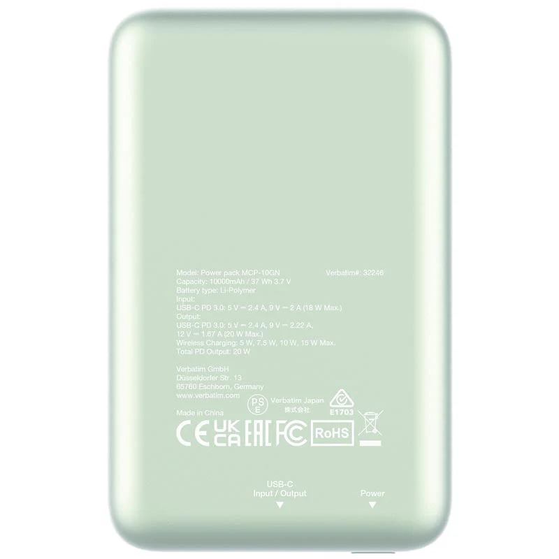 Verbatim VM32246 PowerPack 10000mAh PD 20W, Green - Image 3